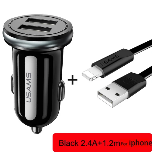 Black For iPhone USAMS автомобильное зарядное устройство 1,2 A быстрое зарядное устройство M usb type C micro usb адаптивный кабель для зарядки iphone Xiaomi телефон автомобильное зарядное устройство - Тип штекера: Black For iPhone