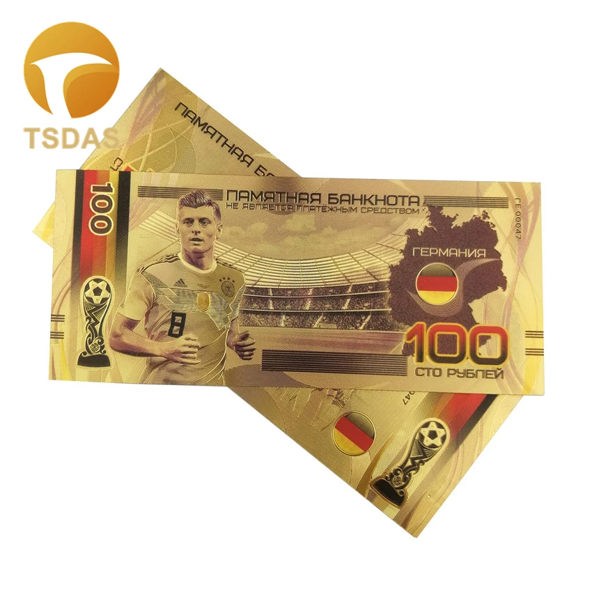 Russian 100 Ruble Gold Banknote Colorful For Football Fans Souvenirs Golden Bank Notes 10pcs/lot|Золотые банкноты| |