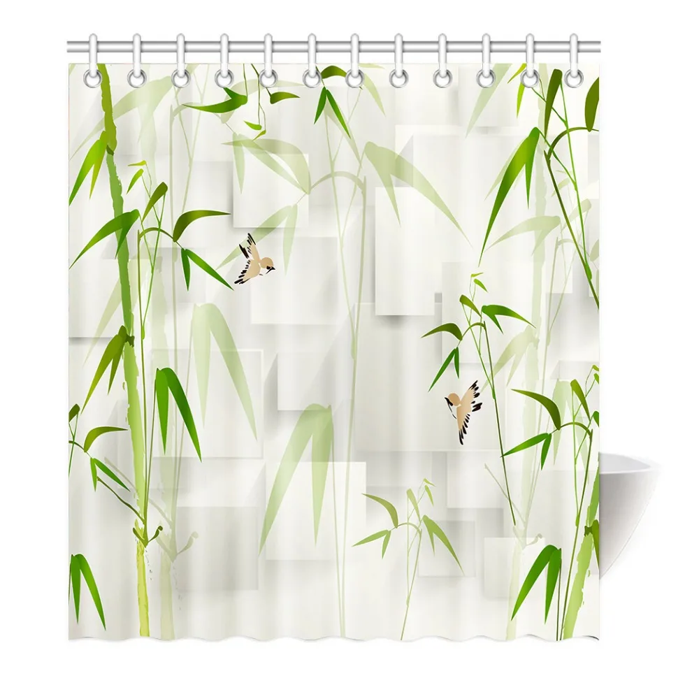 

Shower Curtain Nature Bamboo Trees Green Art Printing Waterproof Mildewproof Polyester Fabric Bath Curtain Bathroom