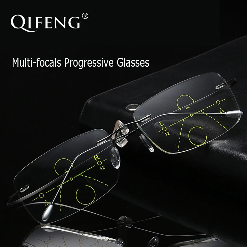 

Multi-focus Progressive Reading Glasses Men Rimless Diopter Presbyopic Male Eyeglasses +1.0+1.5+2.0+2.5+3.0+3.5 QF209