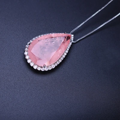 Morganite pink white Винтажная Капля воды ожерелье с кулоном натуральный камень ожерелье кубический цирконий Длинная цепочка ожерелье для женщин ювелирные изделия NFX0012502 - Окраска металла: Morganite pink white