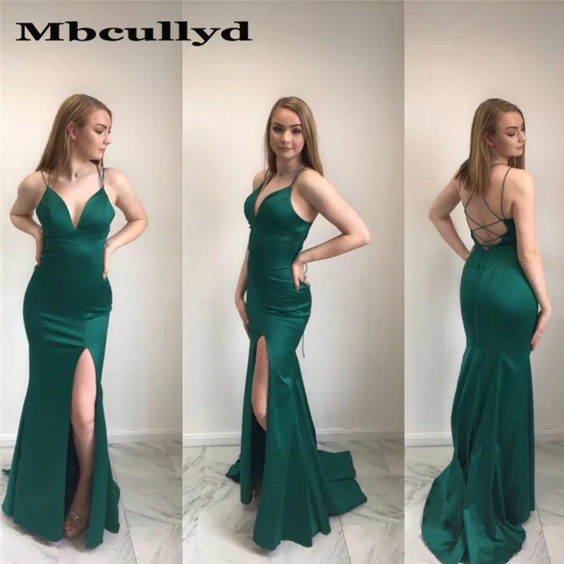 Mbcullyd длинные темно-зеленые платья для выпускного вечера с Боковым Разрезом 2020