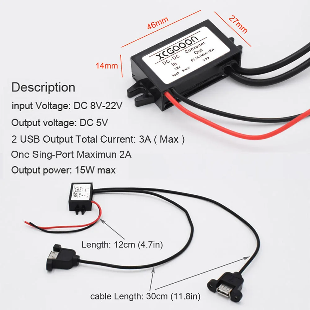 XCGaoon двойной 2 USB DC автомобильный преобразователь модуль кабель с монтажным
