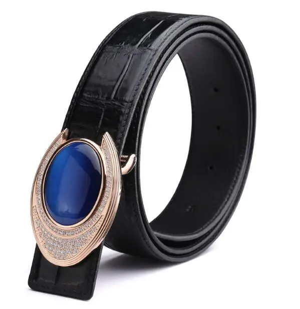 

Настоящая Крокодиловая модный кожаный ремень из нержавеющей стали, циркониевое пряжкой ремни для мужчин высокого качества
