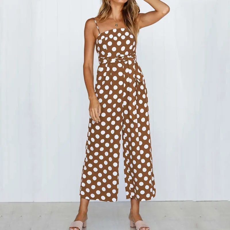 Женский Длинный пляжный комбинезон без рукавов повседневный в горошек с