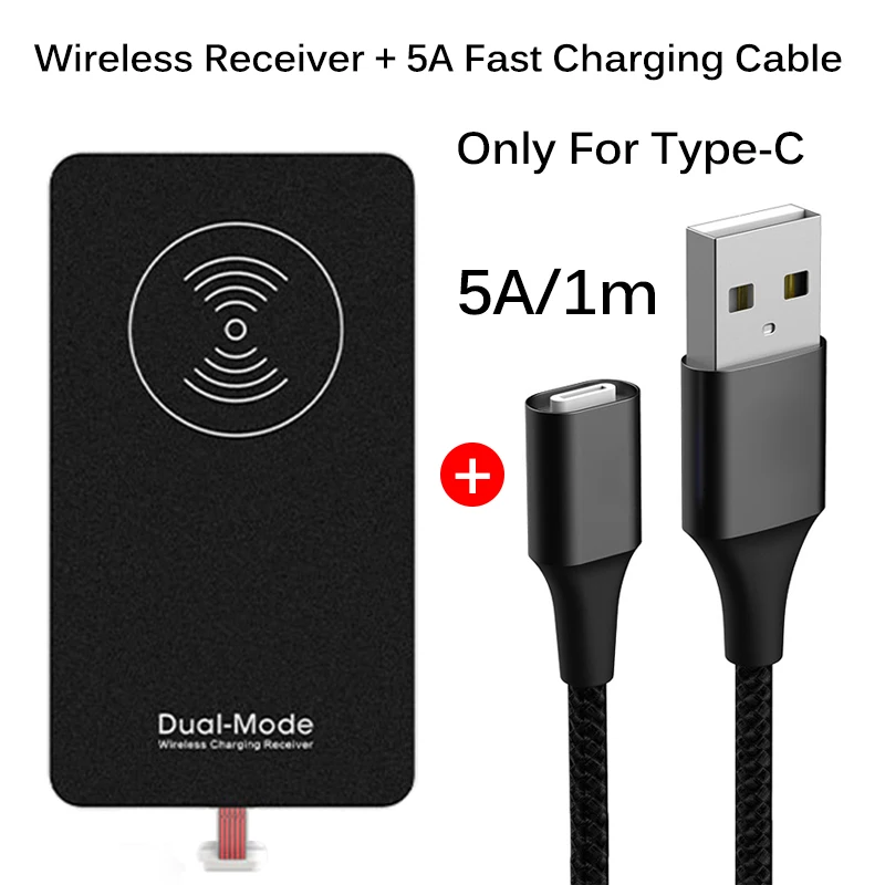 Qi магнитный беспроводной зарядный приемник USB кабель для iPhone Samsung Huawei двухрежимный беспроводной и QC3.0 проводной модуль быстрой зарядки - Тип штекера: Receiver 5A 1m Cable