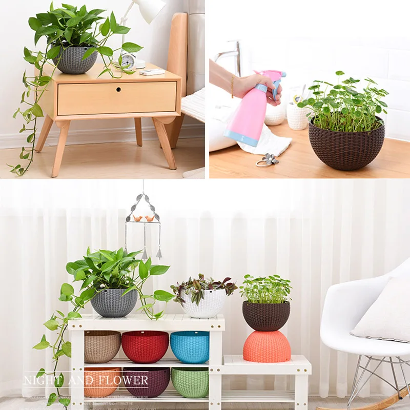 Лучший подвесной цветочный горшок корзина круглый ротанг пластик Прочный для