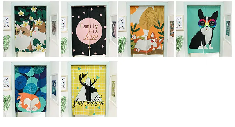 Japanese-style Plant Fabric Curtains Children's Study Partition Porch Curtains Kitchen and Bathroom Curtains