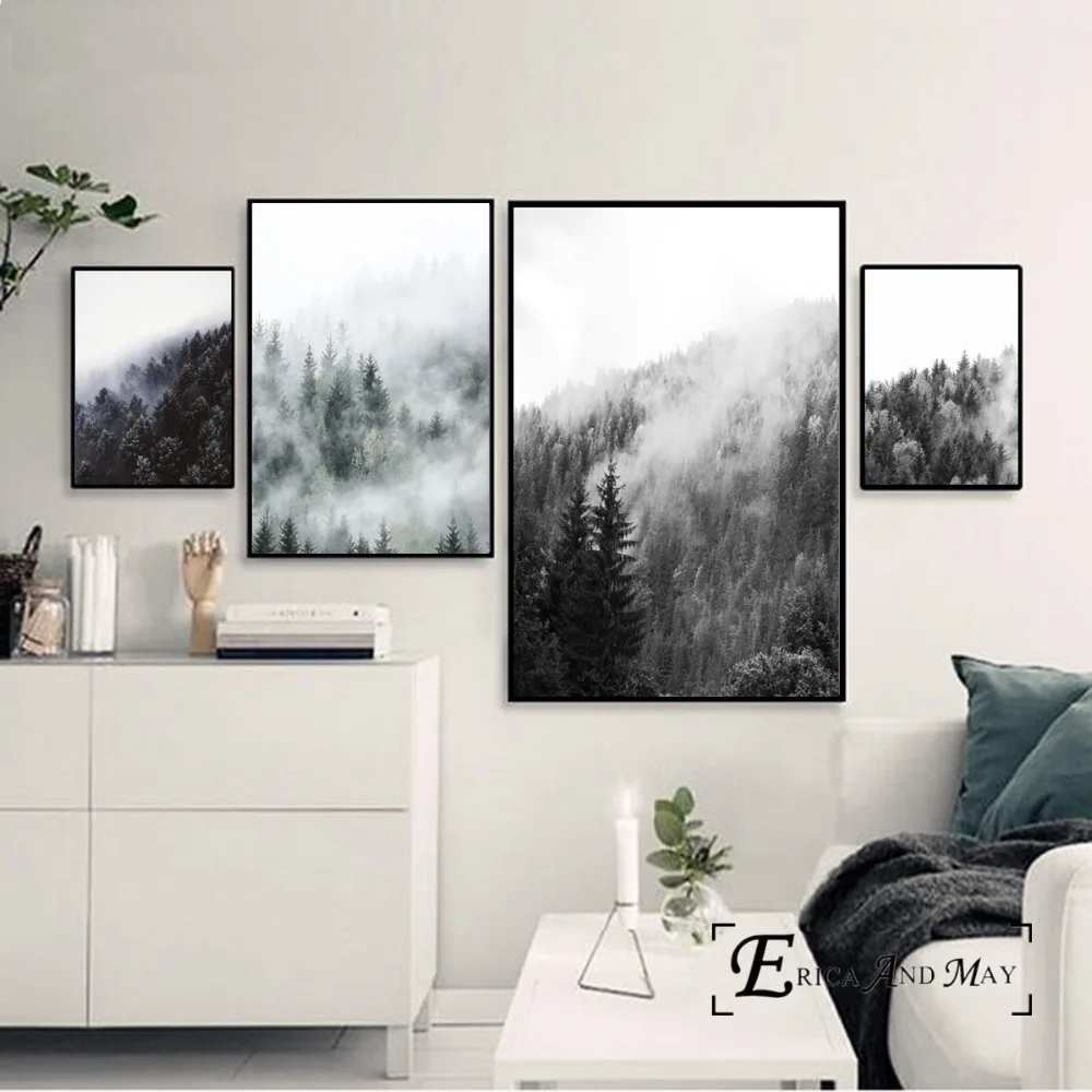 Настенная картина силуэт леса джунглей в скандинавском стиле Постер для