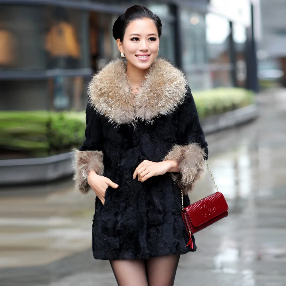 Осенне-зимняя женская верхняя одежда из натуральной шуба натурального кролика с