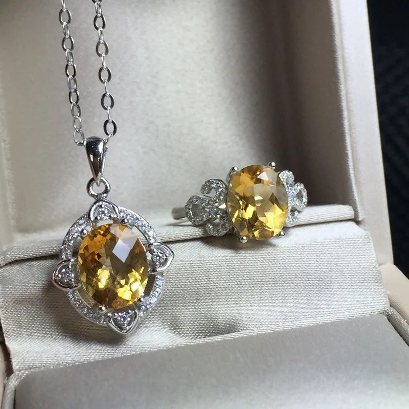 KJJEAXCMY Fine jewelry 925 sterling silver Inlay Citrine Ring Pendant in Sterling Silver female version | Украшения и аксессуары