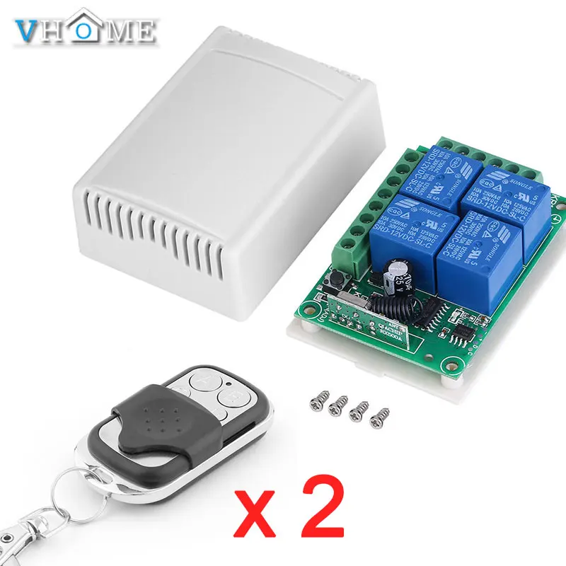 with 2 remote Vhome RF 433 МГц Универсальный Беспроводной дистанционного Управление выключатель AC 85V~ 250V 220V 4-канальный Релейный ресивер смарт-Управление - Цвет: with 2 remote