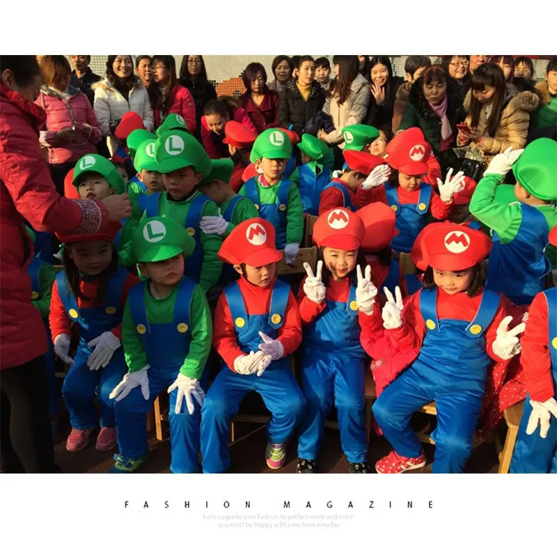 2019 Высокое качество Супер Марио Детский костюм косплей семья Funy Luigi Bros сантехник
