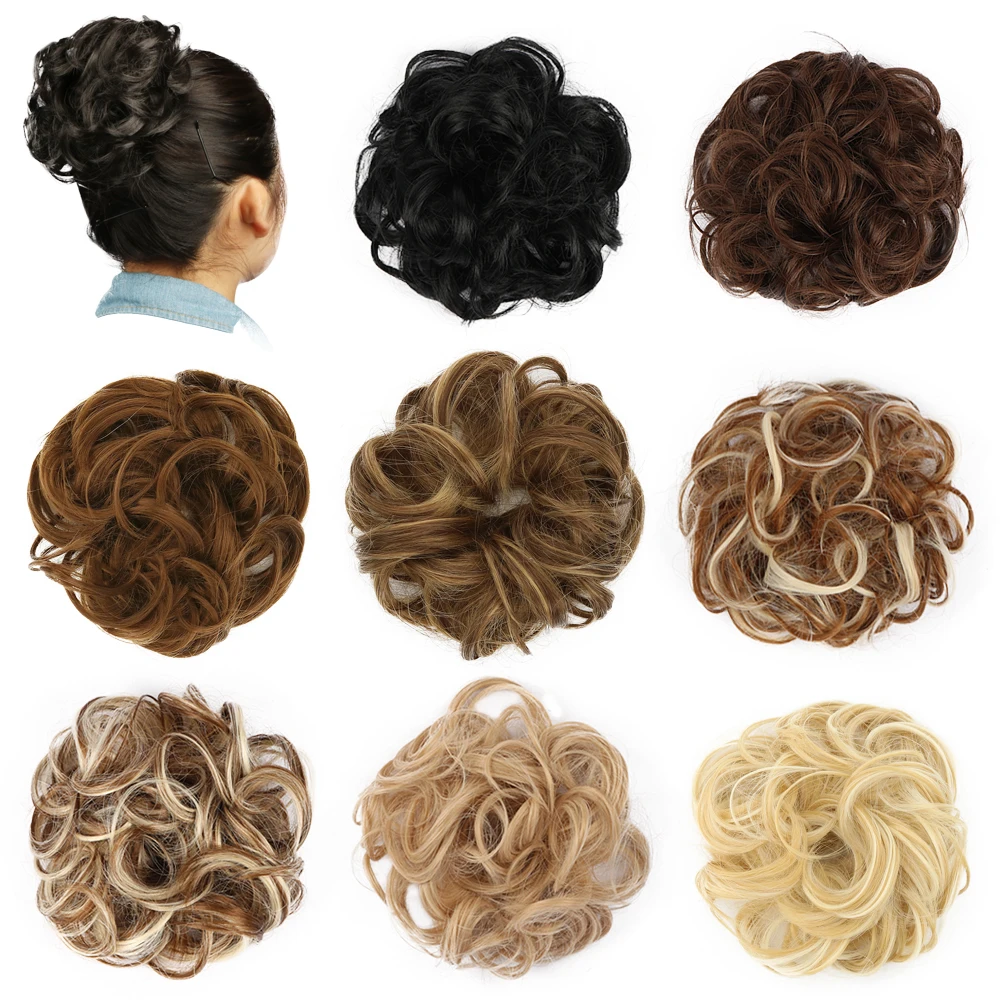 

Chignon Hair Bun Hairpiece Curly Hair Scrunchie Extensions Blonde Brown Black Heat Resistant Synthetic Wig For Women Hair Pieces