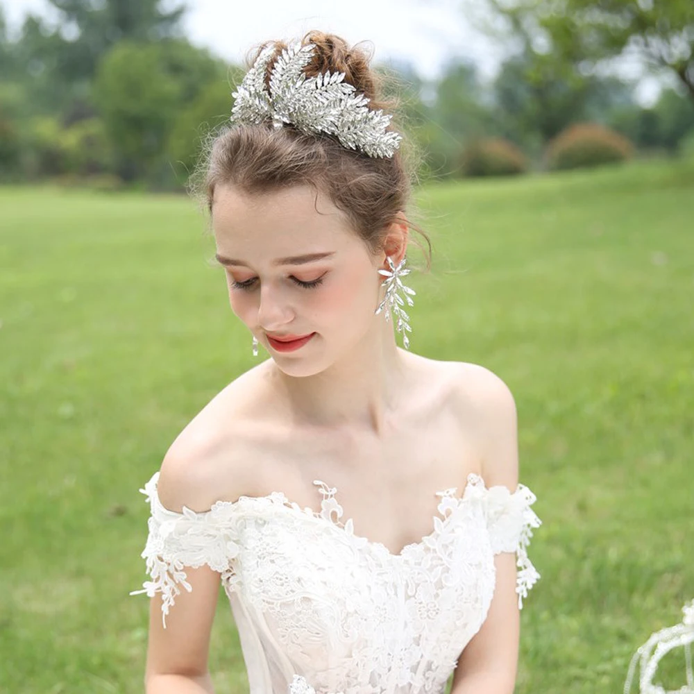 Роскошная Высокая Маркиза Кристалл Свадебный диадема и серьги набор ручной