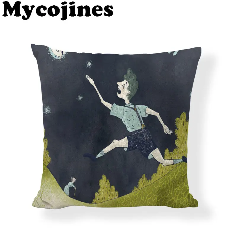 Cartoon Cushion Cover 45x45cm Animation Woman Child Green Home Bedroom Dormitory Sofa Decoration Linen Holiday Gift Pillow Case | Дом и сад