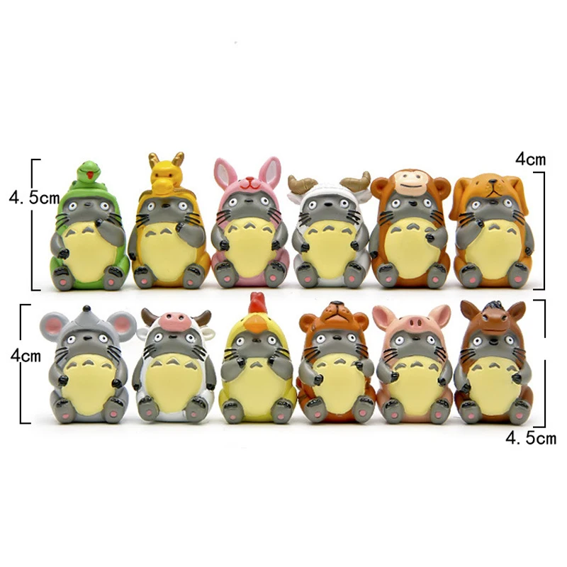 12pcs/lot DIY Zodiac Totoro Action Figure Toy Hayao Miyazaki Anime My Neighbor PVC Figures Model Toys Gifts for Kids | Игрушки и хобби
