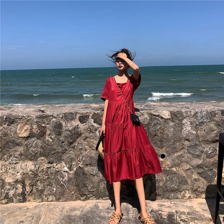 3 цвета женские длинные платья одноцветное с коротким рукавом в винтажном стиле