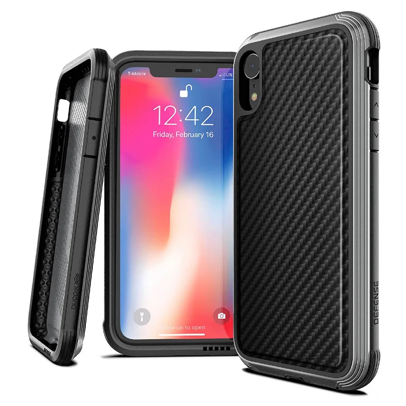 Black Carbon Fiber X-Doria Defense Lux чехол для iPhone X XR XS Max военный класс падение протестированный футляр для телефона для iPhone XR XS Max Алюминиевый Чехол - Цвет: Black Carbon Fiber