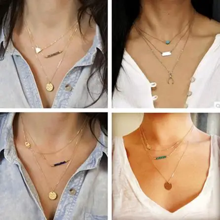 Лидер продаж 2018 модное ожерелье с цепочкой из цинкового сплава многослойное