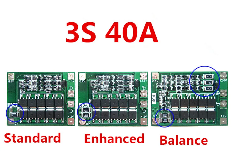 3S 40A 11.1V 12.6V 18650 lithium battery protection Board for drill 40A current Standard/Enhance/Balance