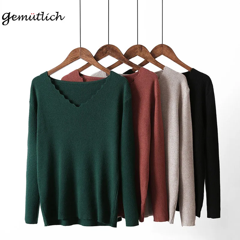 

GEMUTLICH Women Plus Size V-Neck Sweater Pullover Soft High Elasticity Autumn Winter Bottoming Knitwear 2XL 3XL 4XL
