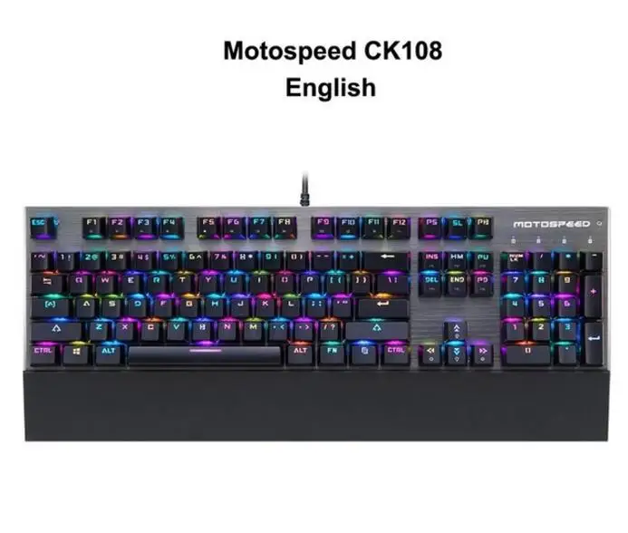 CK108 English Оригинальная механическая клавиатура Motospeed CK108, 104 клавиш, RGB переключатель, игровой проводной светодиодный, с подсветкой, против привидения, для геймера, компьютера, ПК - Цвет: CK108 English