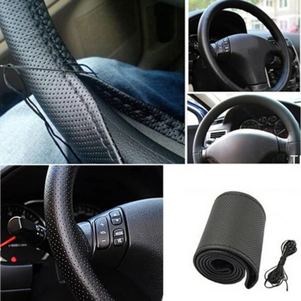 Черный 37 38 см DIY автомобиль Стайлинг Авто из искусственной кожи Чехлы рулевого