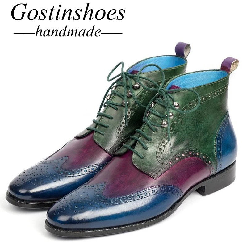 GOSTINSHOES/ботинки с перфорацией типа «броги» ручной работы Goodyear; мужские мотоциклетные ботинки из натуральной кожи; армейские рабочие и защитные ботинки на шнуровке с острым SCT44-47
