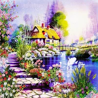 chinese needleworkdiy cross stitch sets for embroidery kitgarden lake flowers landscape bands embroidery