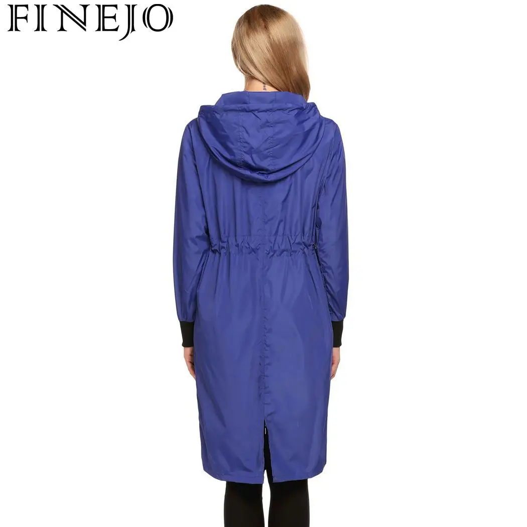 FINEJO Женская куртка дождевик с капюшоном длинный рукав легкий плащ осенняя