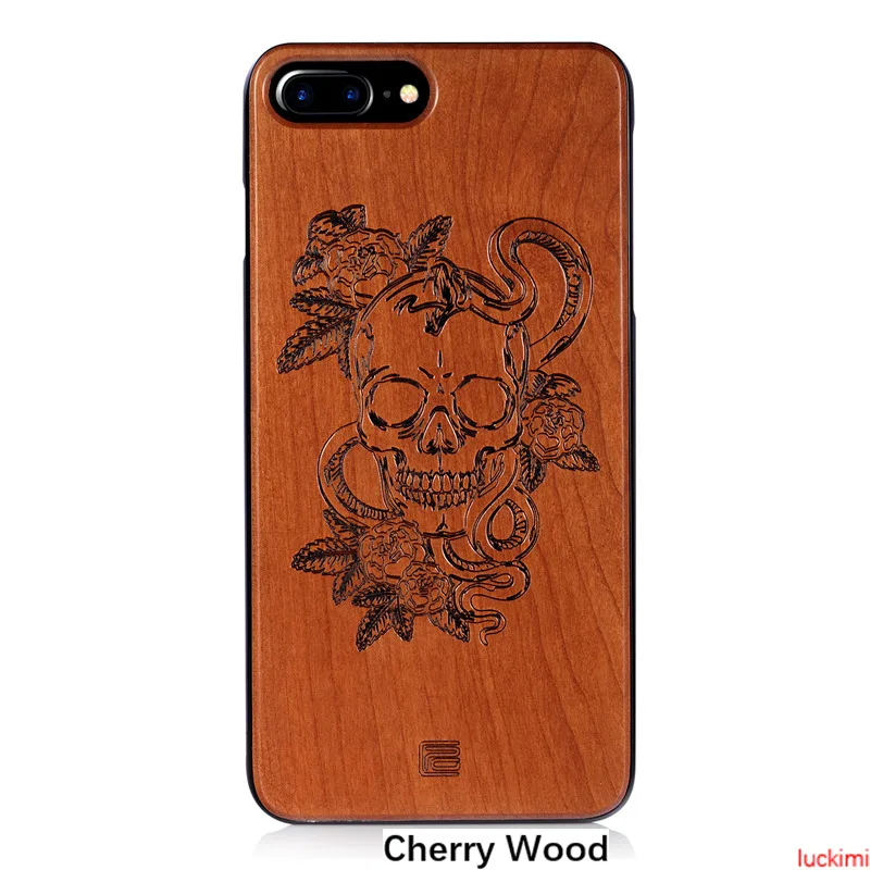 For iphone 8 plus case 6 7 6S skull peach cherry wood Bamboo carving Nature Material phone cover |
