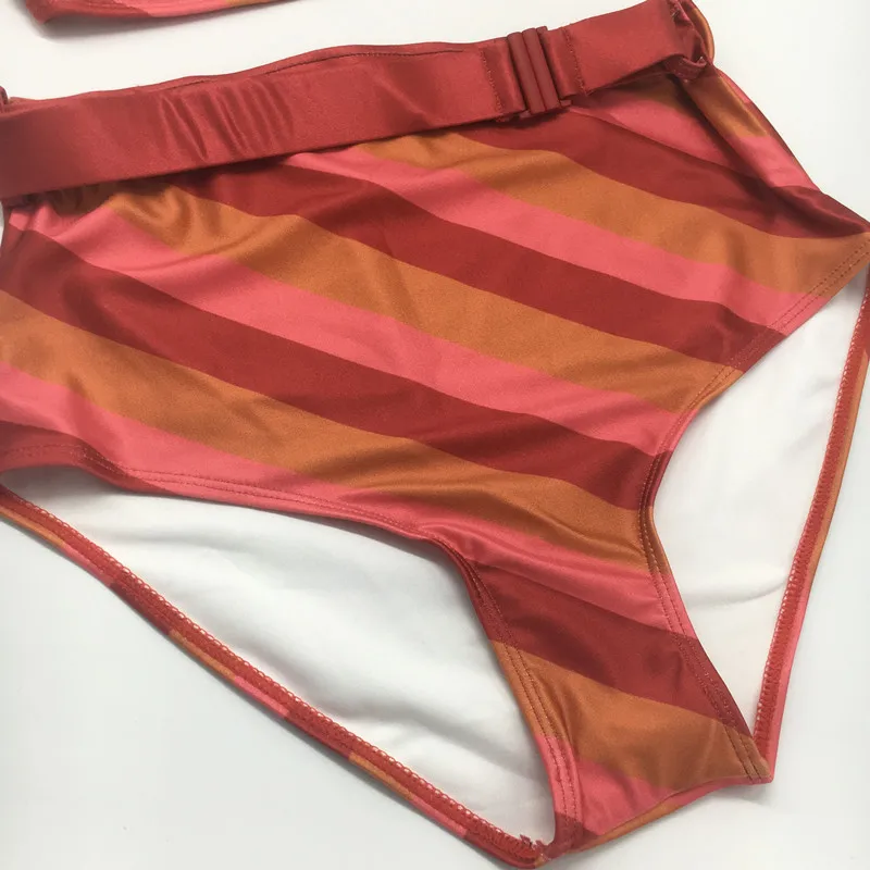 KEKAKA сексуальный Бордовый Полосатый комплект бикини без бретелек 2018 Корея ретро
