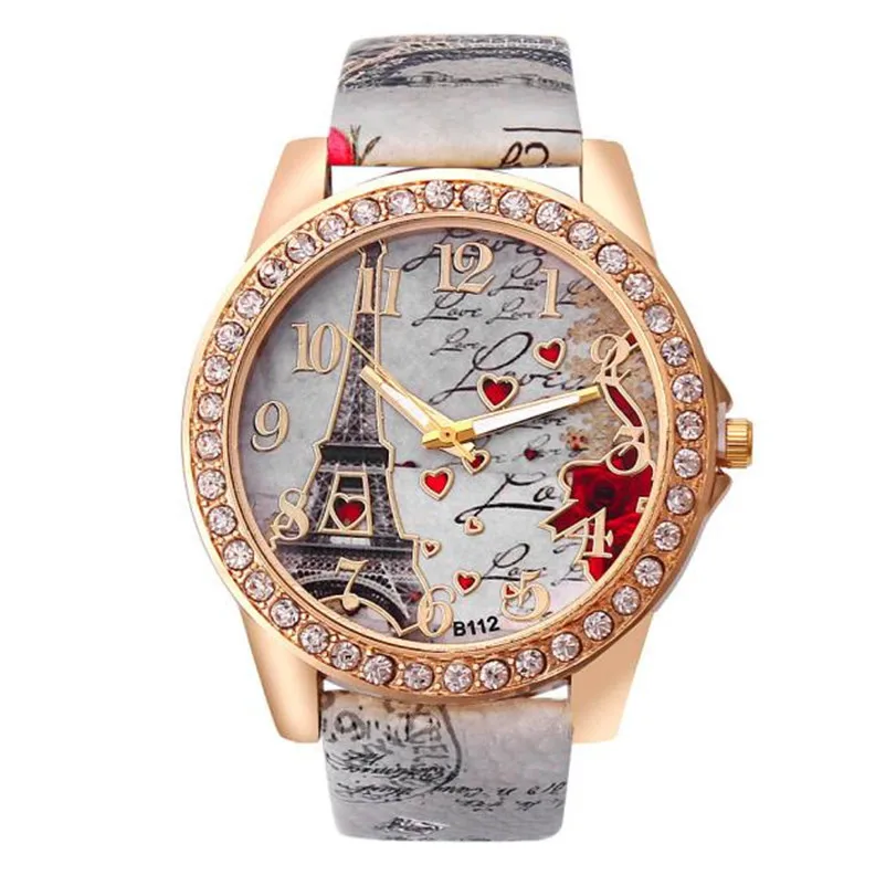 Women Watches Luxury Band Tower Pattern PU Leather Rhinestones Quartz Wrist relogios femininos bayan kol saat P30 | Наручные часы