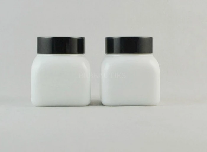 

15g 30g 50g Square Pearl White Glass Bottle With Black Cap ,High Quality Cosmetic Box Cream Jars Containers 50pcs/lot