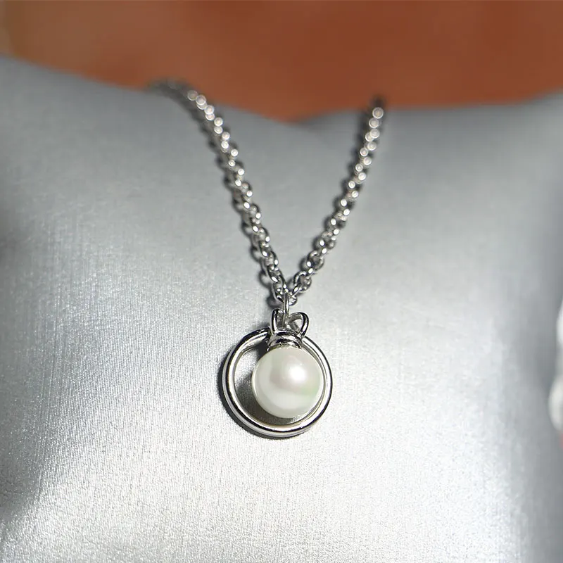 Elegant Quality Silver 925 Jewelry US Fashion Sweet Round Pearl Necklace Sterling Chain for Women | Украшения и аксессуары