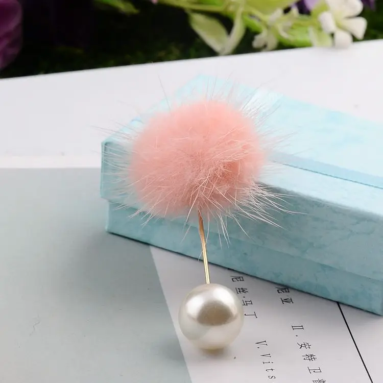pink fenhong 1 шт., винно-красная, черная очаровательная брошь из искусственного жемчуга, булавки для женщин, корейский меховой шарик, пирсинг, нагрудные булавки и броши, воротник, ювелирное изделие - Окраска металла: pink fenhong
