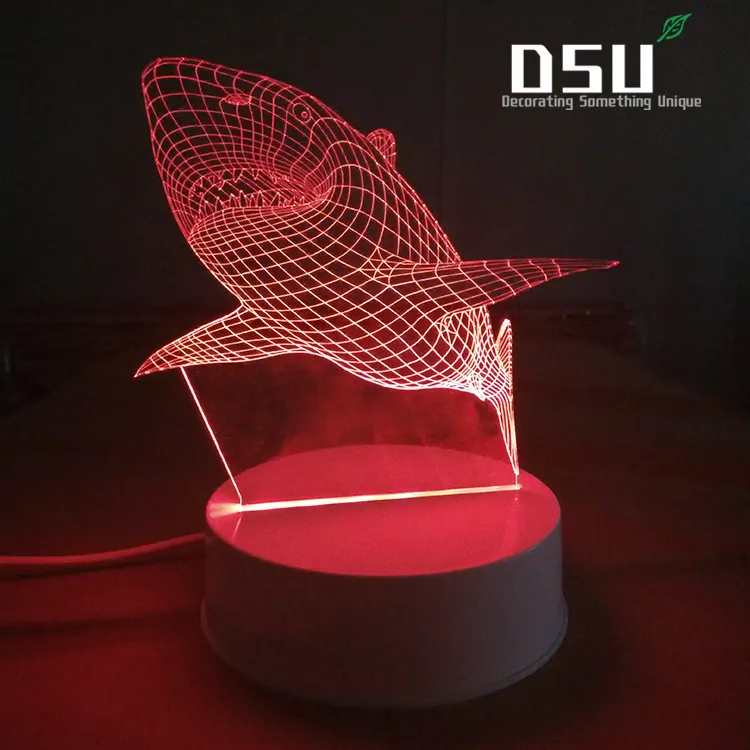 3D ночник Акула изумительная Оптическая иллюзия светодиодная лампа домашние