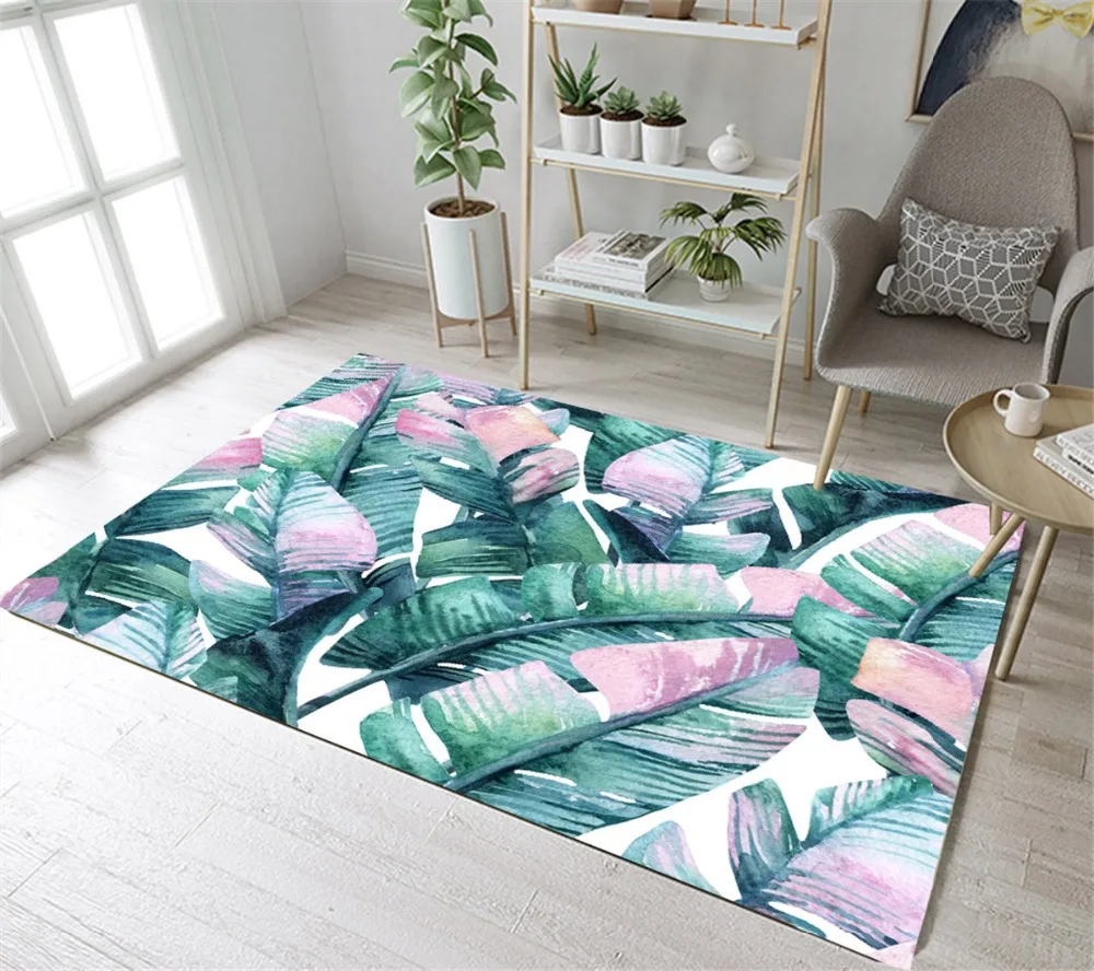 

LB Watercolor Tropical Banana Leaf Area Rugs Bedroom Carpet Doorway Floor Anti-skid Absorbent Print Bath Mat For Bathtub Decor