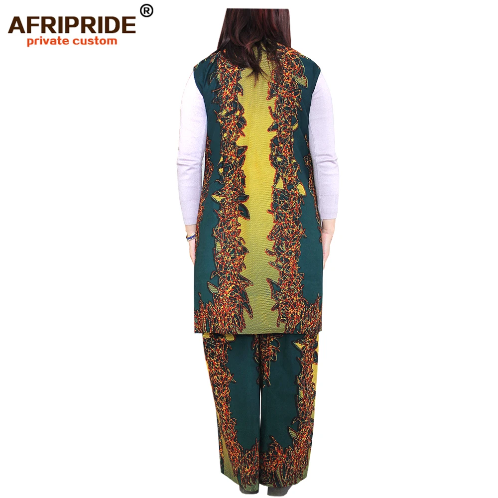 

African Clothing for Women 2 Pieces Pants Suit Sleeveless Long Jacket+Wide Pants Cotton Women Casual Suit A1826022