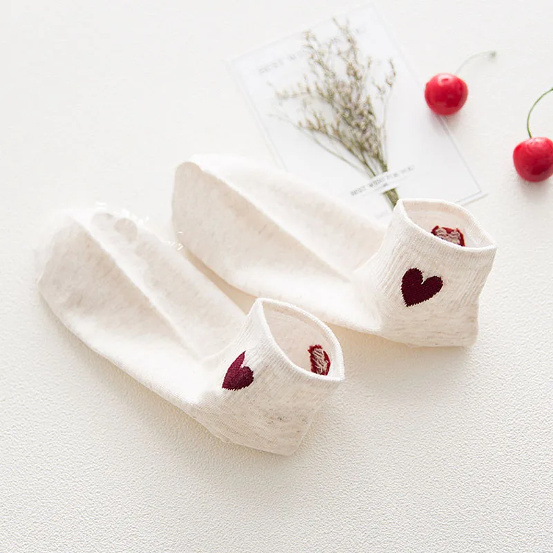 cartoon heart Socks Women Casual Solid Black White Cute Sock Cotton Boat Short Summer R50 Red Heart Neat Print Funny | Женская одежда