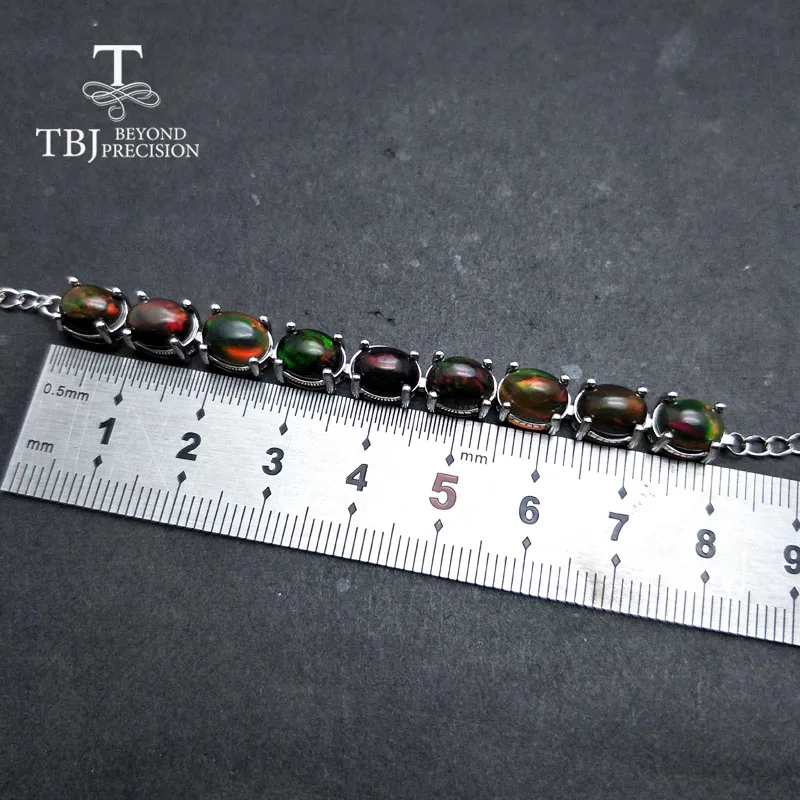 TBJ, натуральный Эфиопский Черный Опал Драгоценный Камень Овальный 6*8 мм 925 пробы серебро простой стиль браслет ювелирные украшения Валентина для женщин