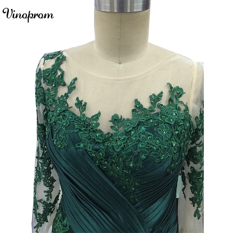 Открытая спина для матери дневника с длинным рукавом кружевные бисерные зеленые