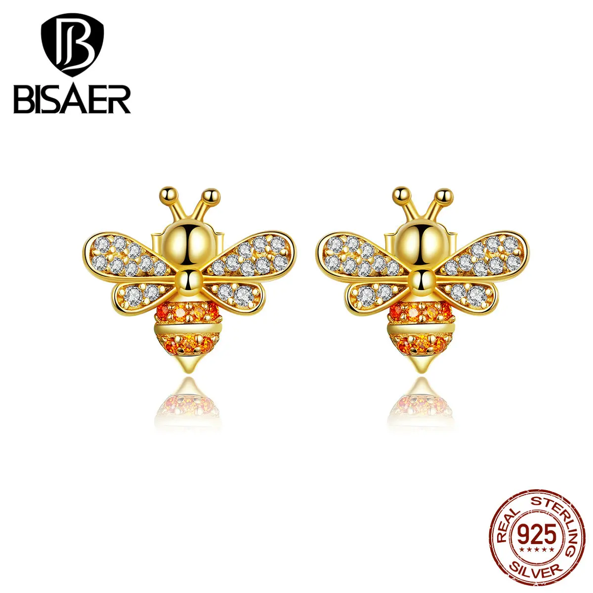 Серьги Серебряные в виде пчелы BISAER ECE344|Серьги-гвоздики| |