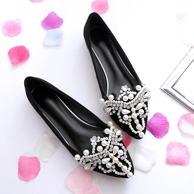 HEE GRAND 2017 г. балетки на плоской подошве украшенные кристаллами и жемчужинами