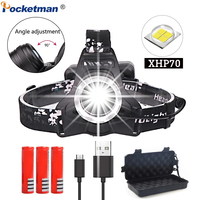 XHP70 светодиодный фонарь 50000LM мощная светодиодная фара USB фонарь с зарядкой водонепроницаемый Головной фонарь 3*18650 батарея для кемпинга работы