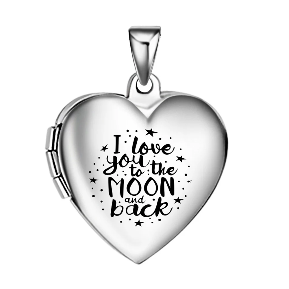 3 I Love you to the moon and back девушки кулон с фото, сердце из нержавеющей стали картины медальон ожерелье включает в себя 2" цепь - Окраска металла: 3