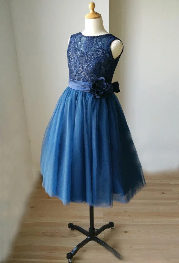 Горячие Продажа Новые A-Line О-Образным Вырезом Тюль Цветок Девочки Платья Кружева