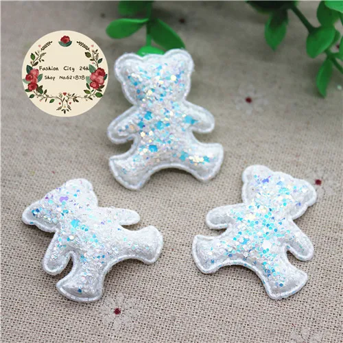 white 10pcs Милый мягкий qualitiable Блеск блестка медведь Нашивки аппликаций для одежды Вышивание поставки DIY Craft украшения, 33*39 мм - Цвет: white 10pcs