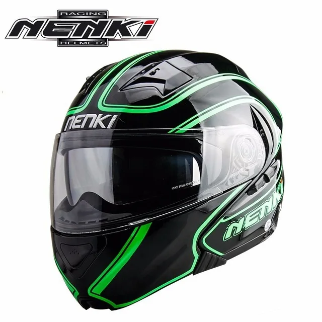 green 1 шт., NENKI DOT, двойной козырек, флип-ап, ECE ABS, мотоциклетный шлем для гонок, мотокросса, модульный, полный, мотоциклетный шлем - Цвет: green